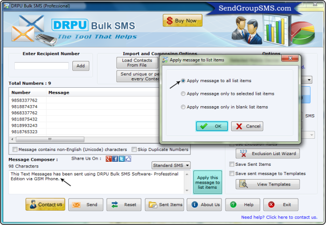 drpu bulk sms sender application